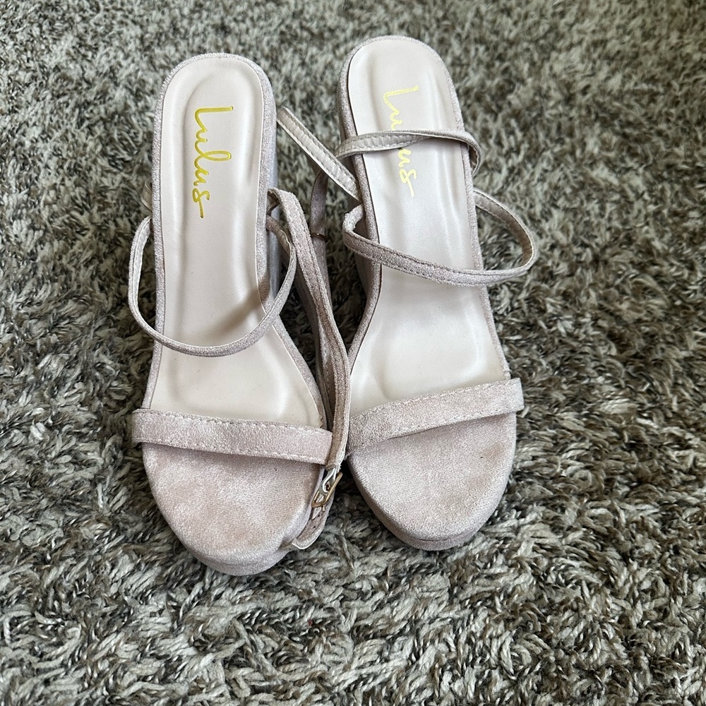 Suede Wedge Sandals 4.5" Heel Blush Pink Size 7 Minimalist - Picture 5 of 5